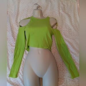 Fashion Nova Green Long Sleeve Crop Blouse